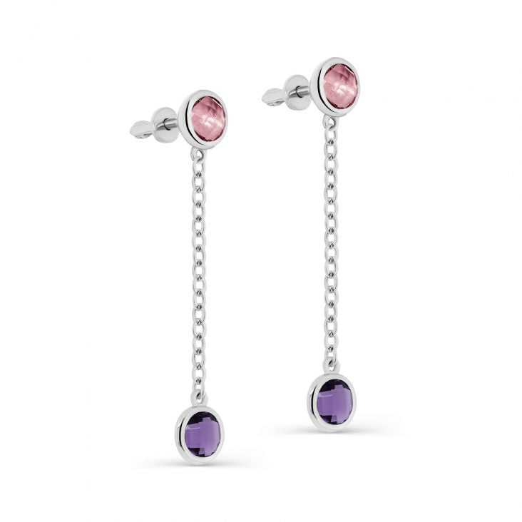 Chain studs with colored crystals - ROSE